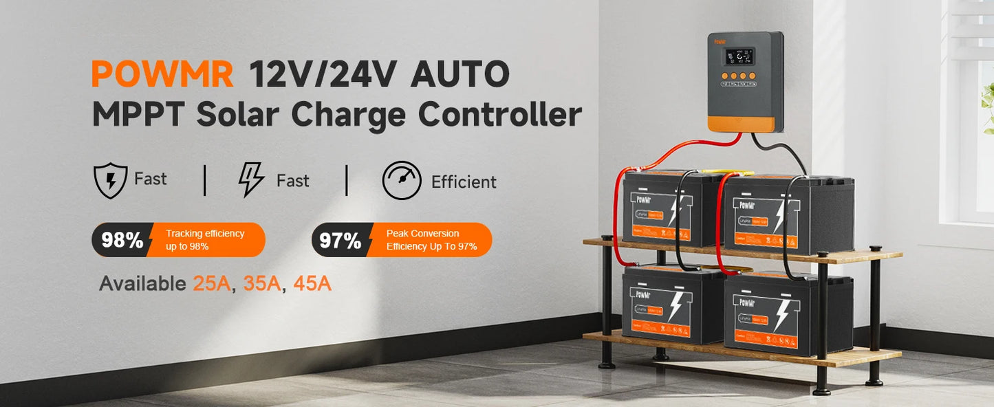 PowMr MPPT Solar Charger Controller 12V 24V 25A 35A 45A