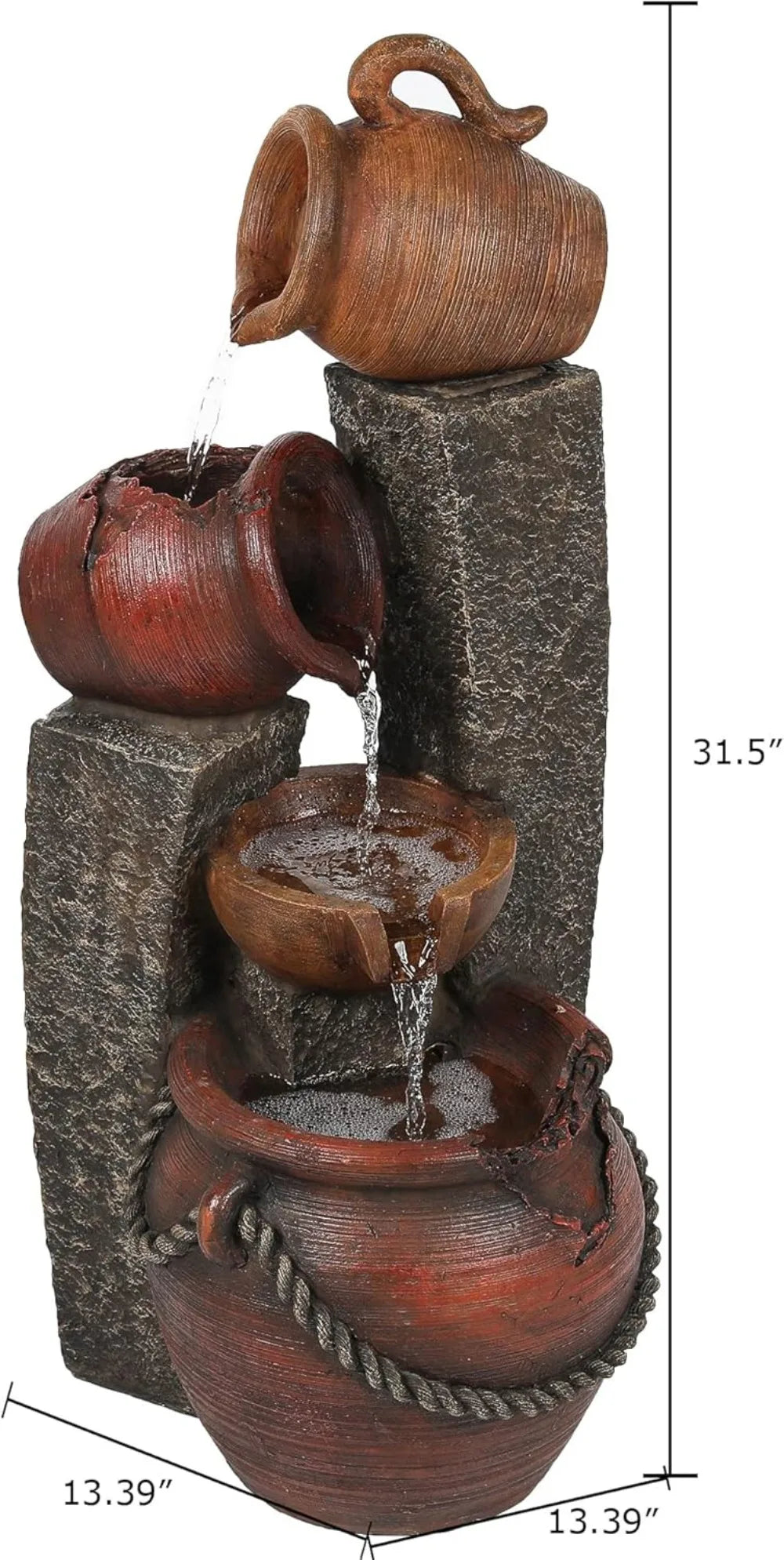 Outdoor Water Fountain Cascading Lights Rustic Garden Decor
