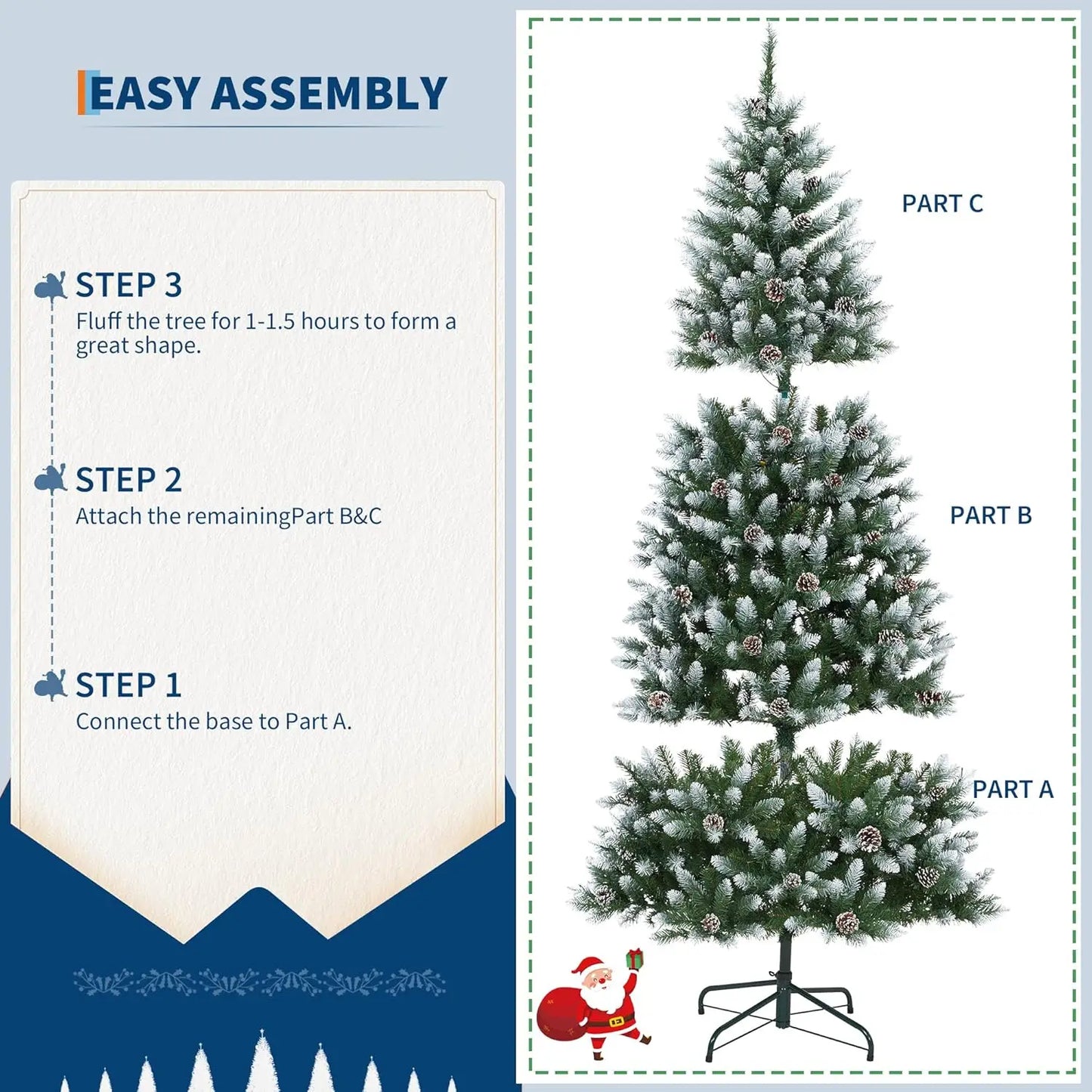 NoHign Prelit Artificial Christmas Tree With LED Lights Partially Flocked