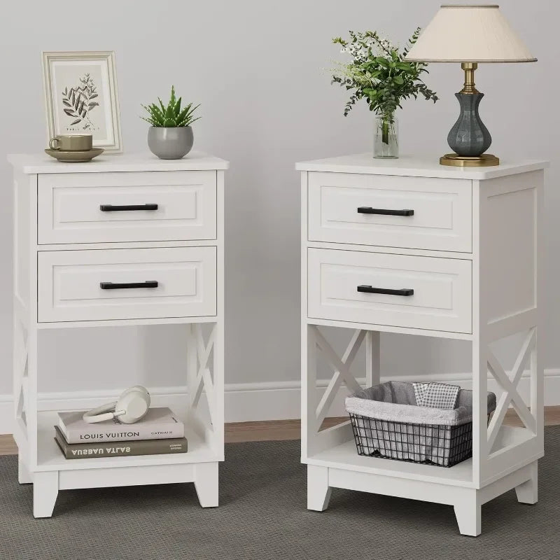 Hign-concerned Nightstand Set With 2 Drawers And Open Shelf