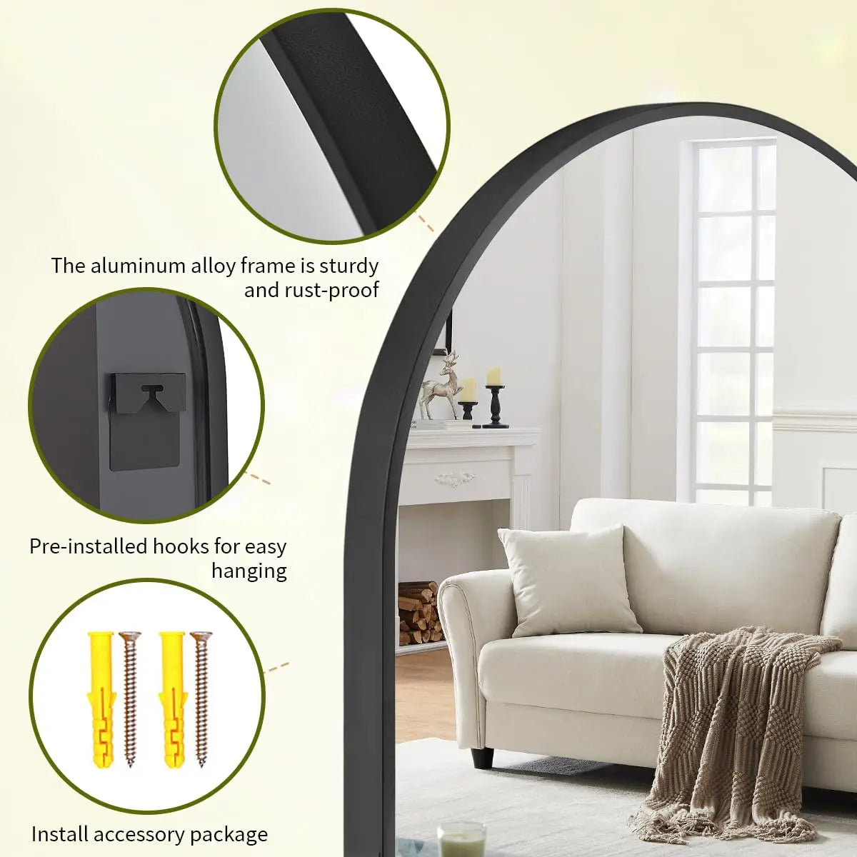 Beautypeak Arch Aluminum Beveled Framed Vanity Wall Mirror