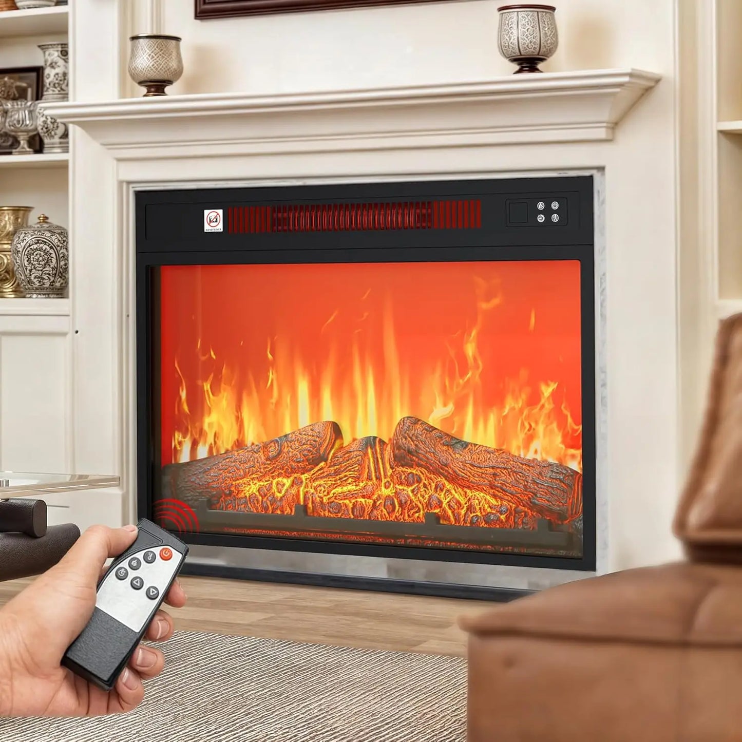 Electric Fireplace Insert With Remote Control, Adjustable Temperature And Timer