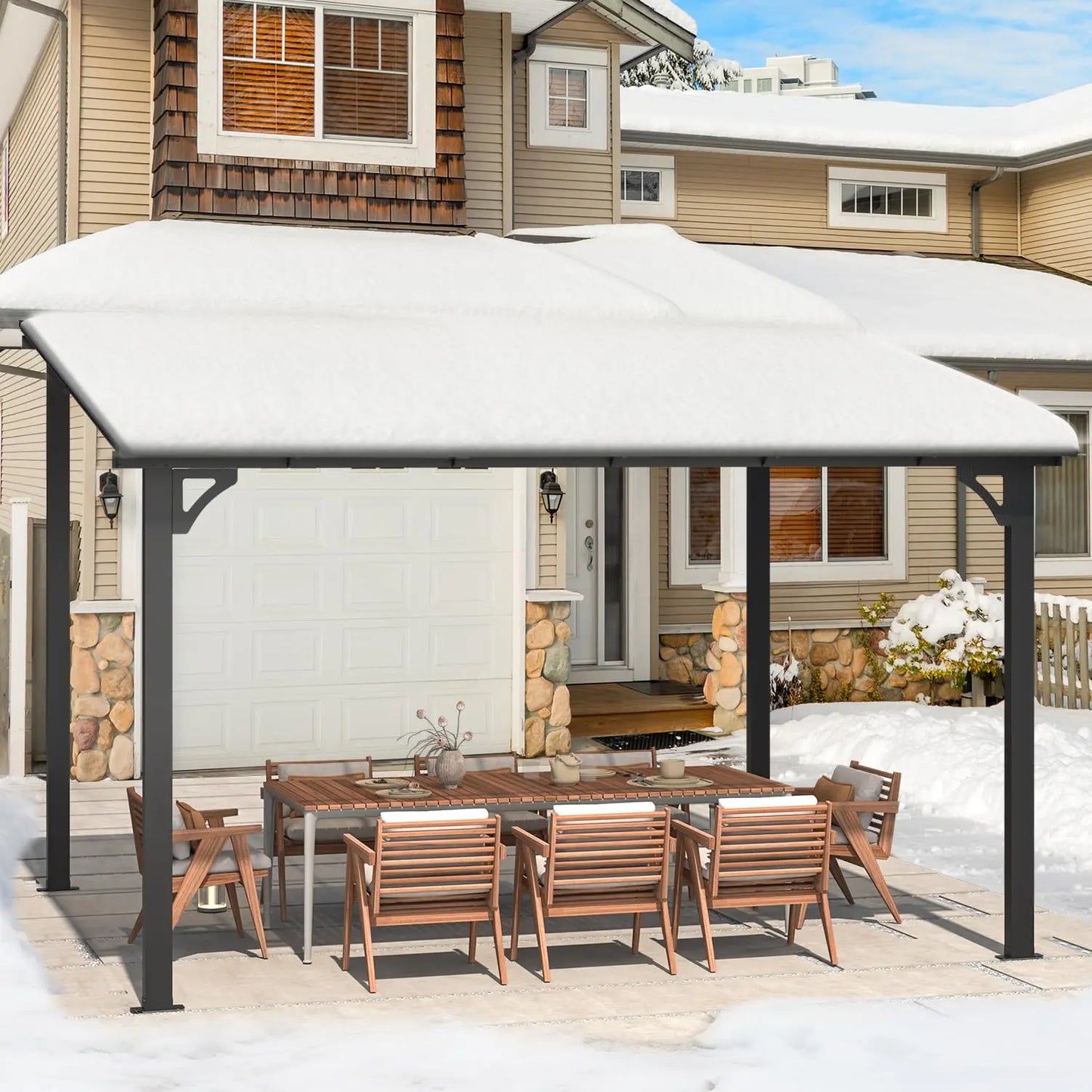 Wall Gazebo Hard Top Pergola Outdoor Patio Canopy For Deck