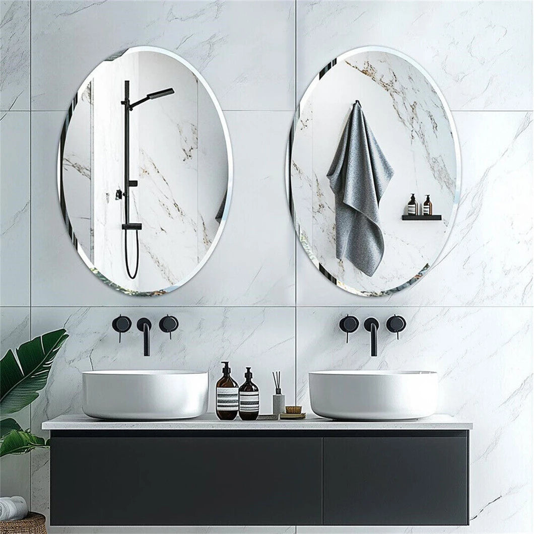 BORWART Frameless Oval Wall Mirror Beveled Silver Edge