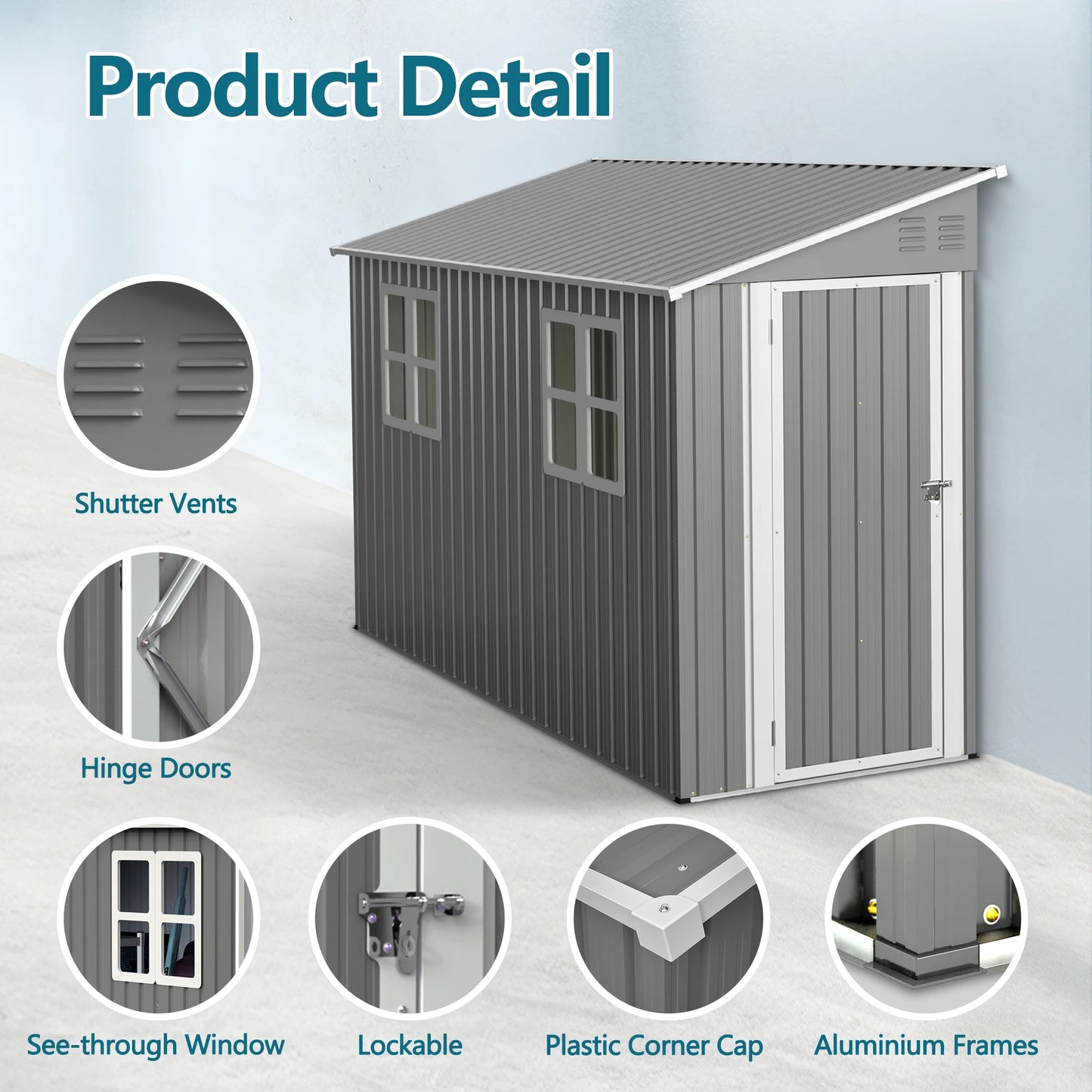 LZBEITEM Galvanized Steel Outdoor Shed Weatherproof Lockable Storage