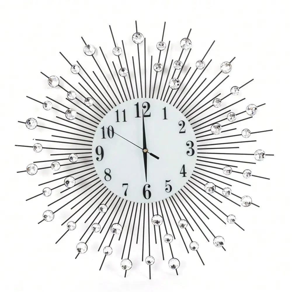 Sun Design Crushed Diamond Crystal Wall Clock Modern Home Decor