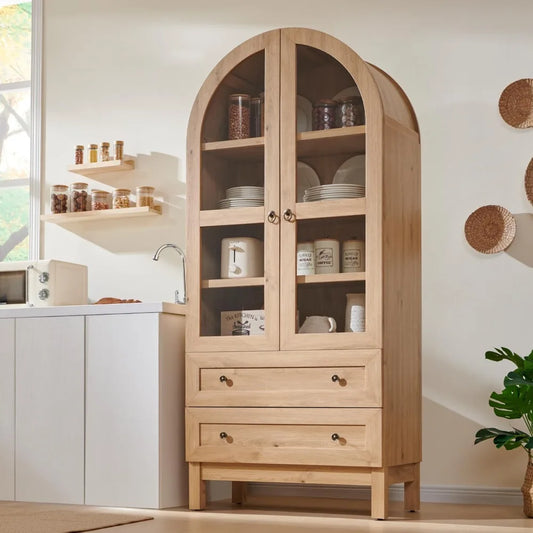 Ticify Kitchen Pantry Farmhouse Wood Cabinet 2 Drawers