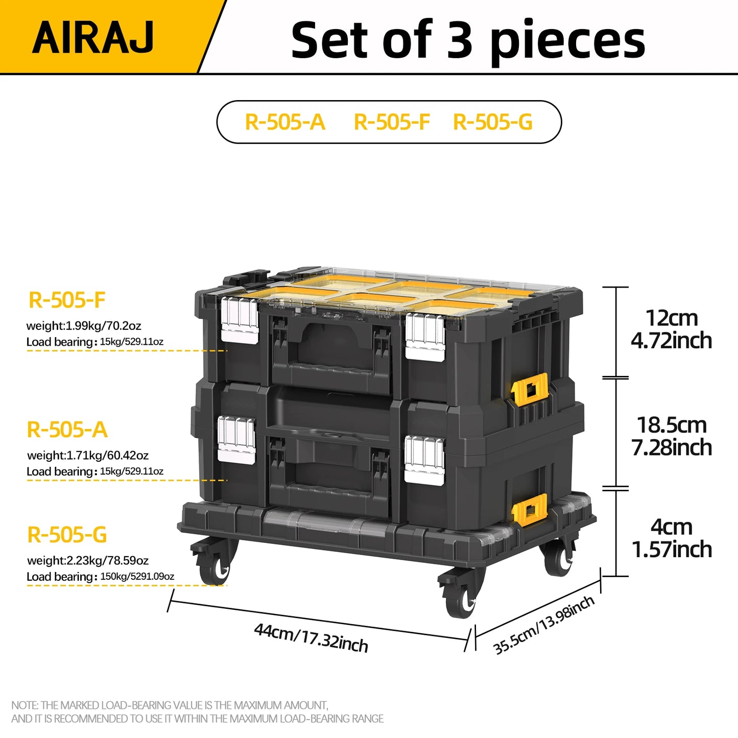 AIRAJ Multifunctional Stackable Rolling Tool Storage Box