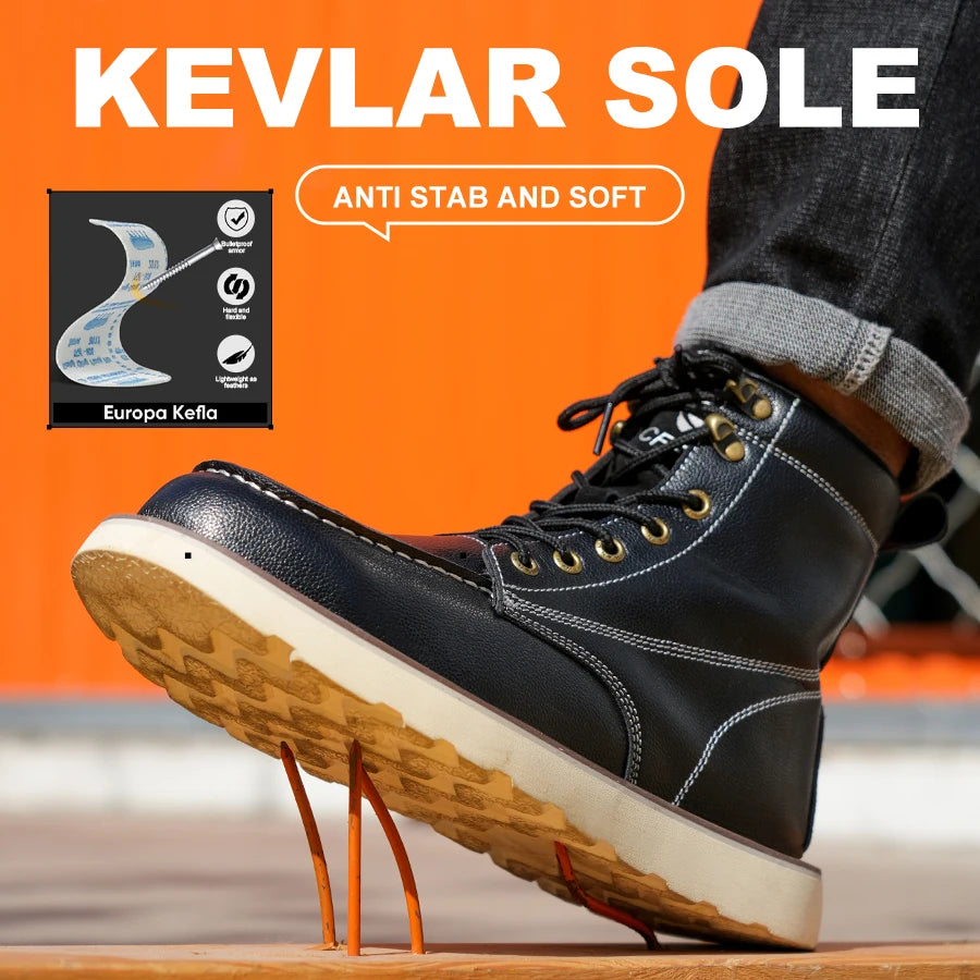 Two Layer Cowhide Men High Top Work Safety Shoes Pro