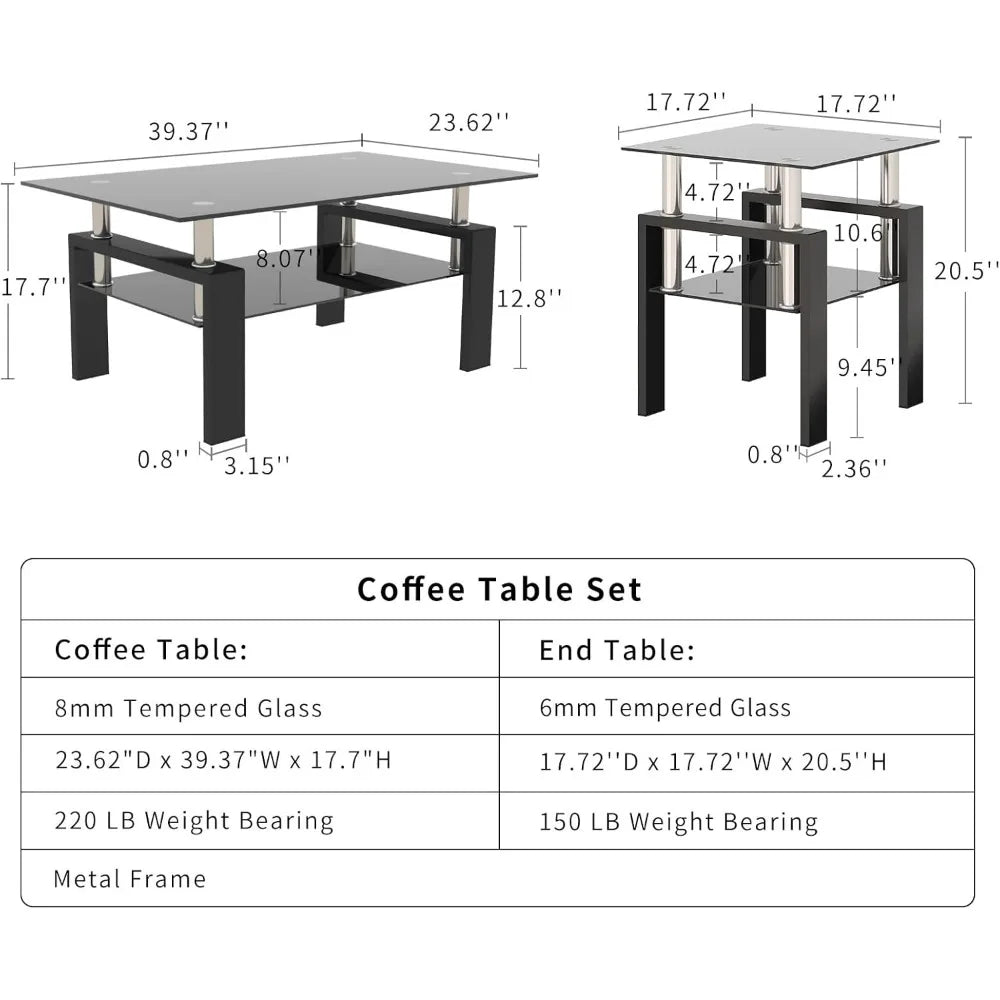 Tempered Glass Coffee Table Set Of 3 Metal Frame Tables