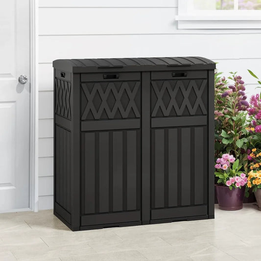 66 Gallon Double Bin Outdoor Trash Can With Tiered Lid