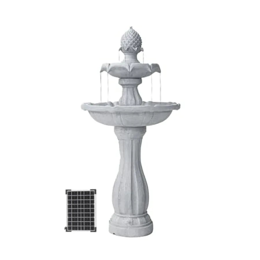 Fiberglass Resin 2-Tier Solar Water Fountain With Solar Panel Pump