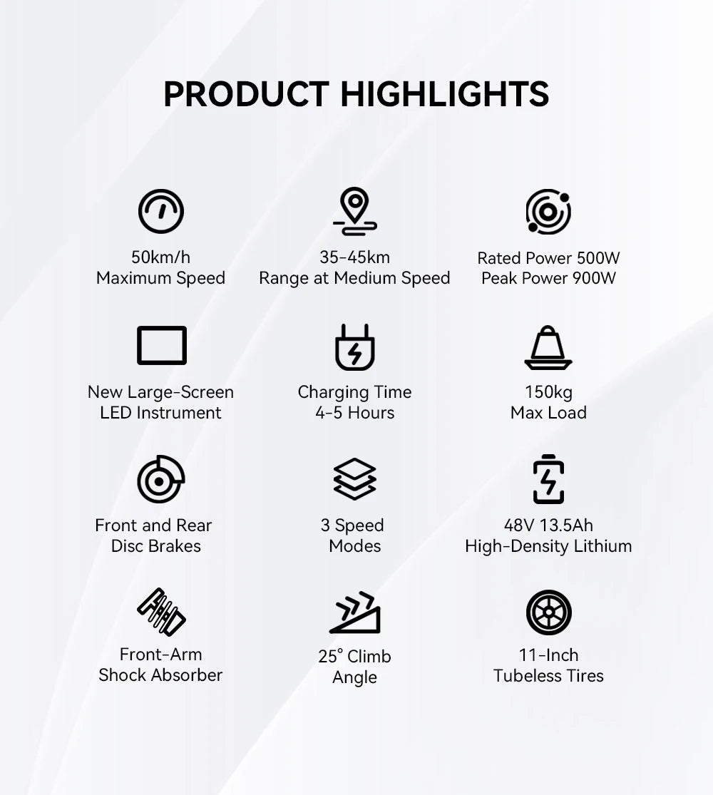 OOTD T10 Foldable Electric Scooter 900W Motor 18Ah Battery 45-60km Range