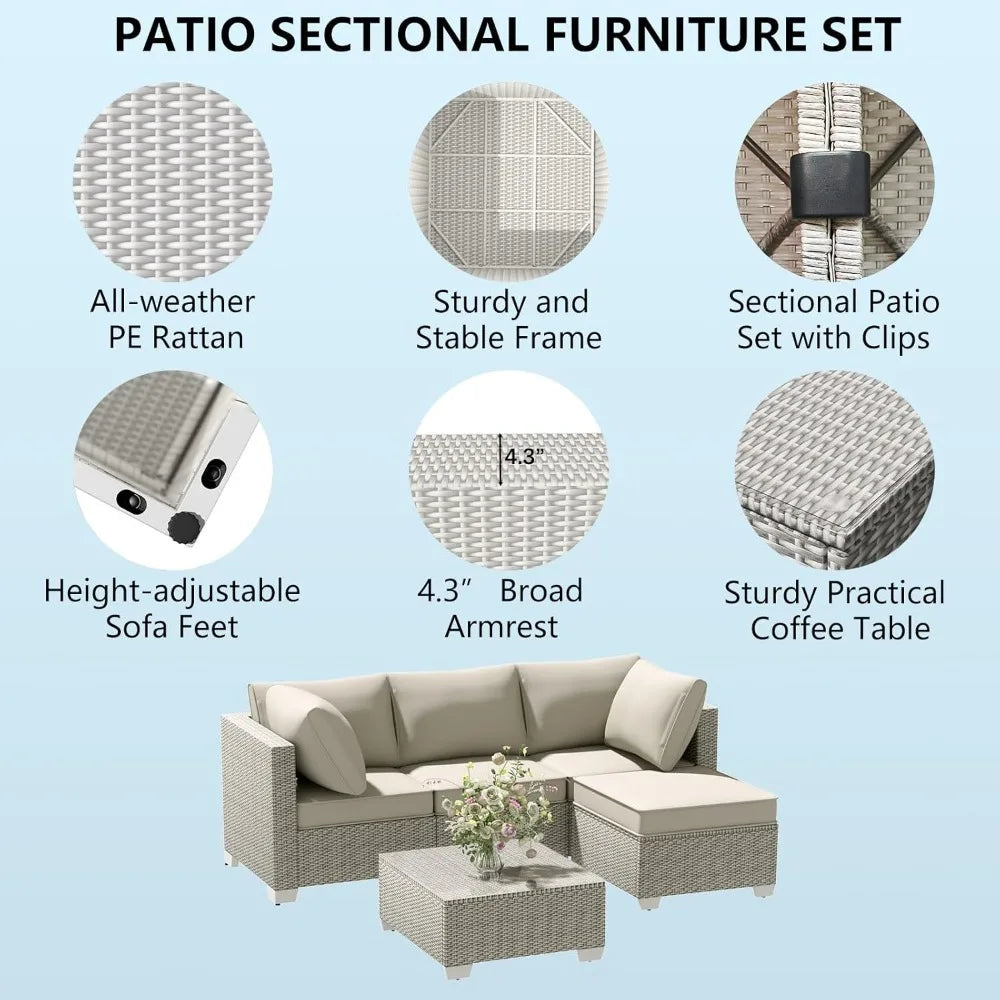 ANGDUO Outdoor Patio Furniture Set With Sectional Sofa