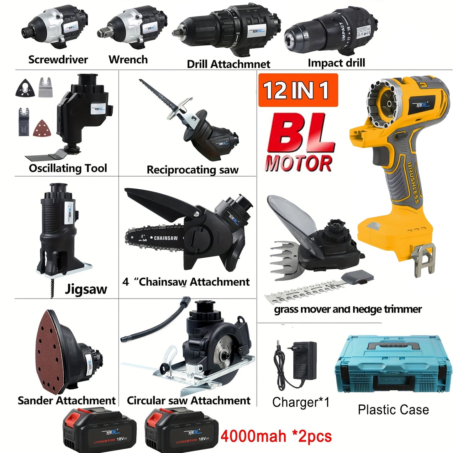 Hign-concerned 18V Brushless Multifunction Tool 12 In 1 Kit