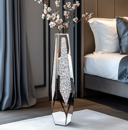 Function Tall Floor Vase Crystal Diamond Glass Centerpiece