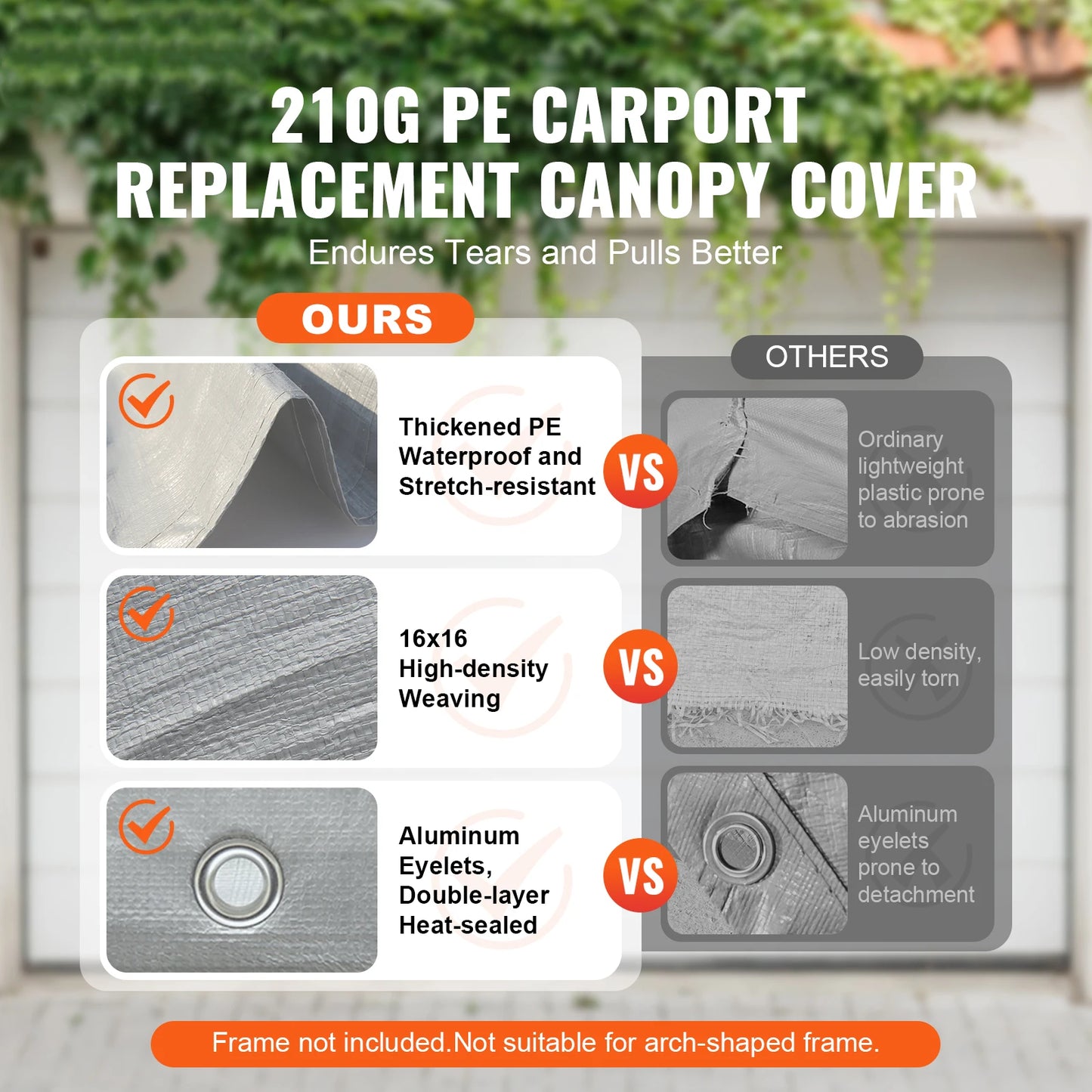 SucceBuy Carport Replacement Canopy Cover Heavy Duty Waterproof UV Protected