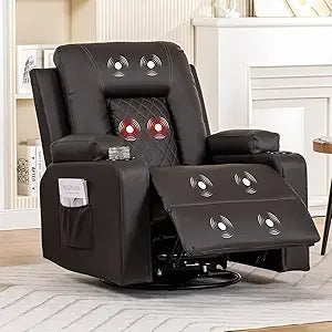 Adult Swivel Rocker Recliner With Massage Heat And Cup Holder