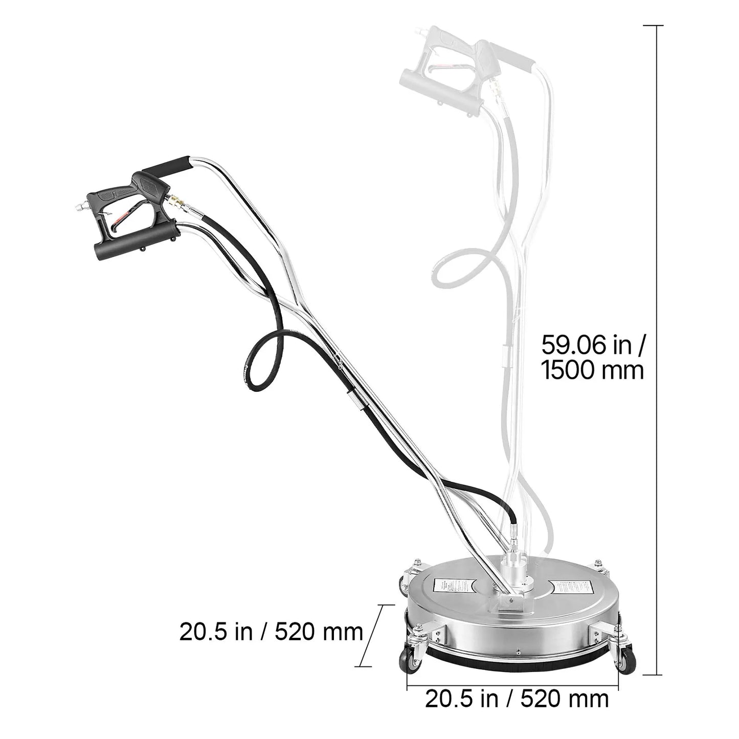 VEVOR Pressure Washer Surface Cleaner PE Stainless Steel Attachments 4 Wheels