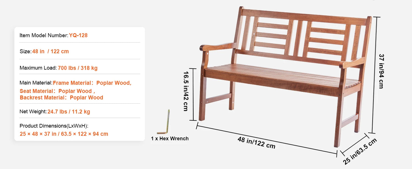 SucceBuy Outdoor Wooden Metal Garden Bench Load Capacity 480 Lb