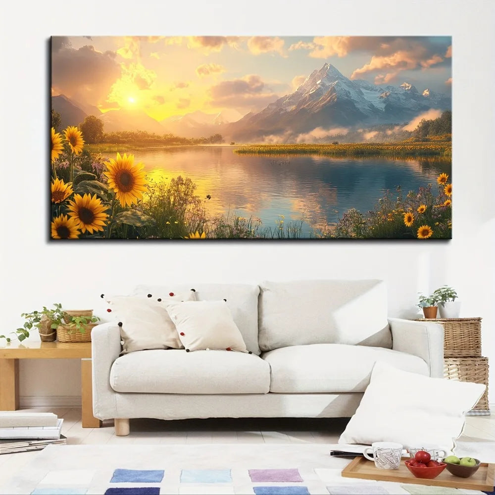 Hign-concerned Sunrise Landscape Floral Painting Pine Frame