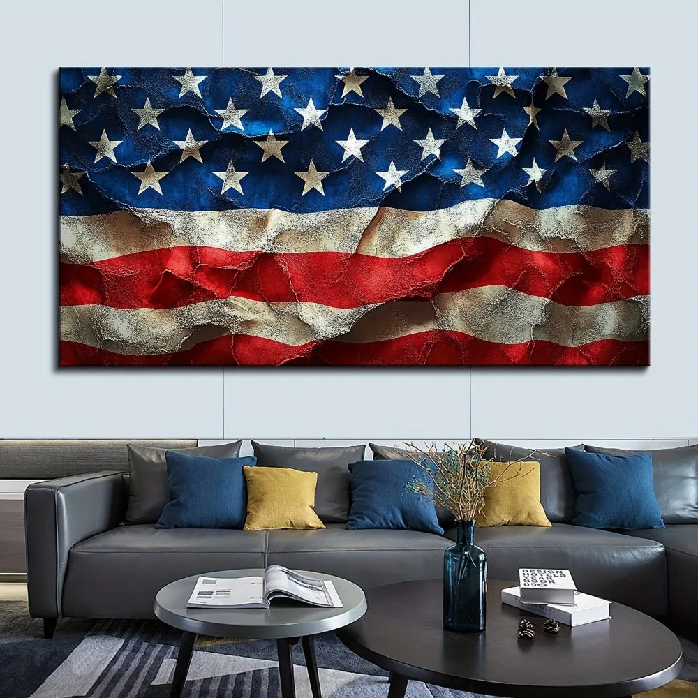 Hign-concerned American Flag Wall Art Pine Wood Frame