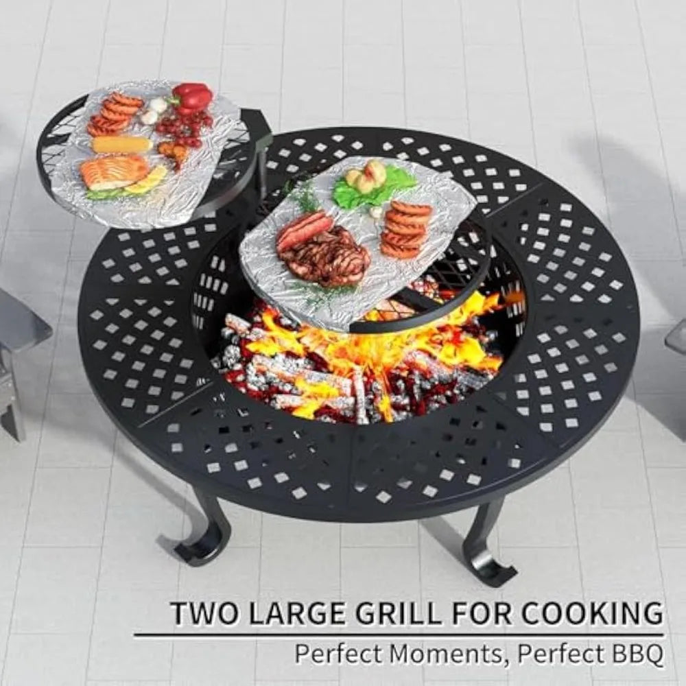 Outdoor Fire Pit Table With Grill For Backyard Patio