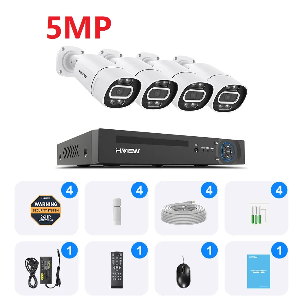 H.VIEW 4K 8CH POE CCTV Security Camera System NVR Kit XMEye