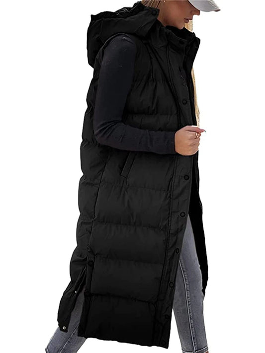 Meihuida Quilted Puffer Vest With Hood Women Winter Jacket