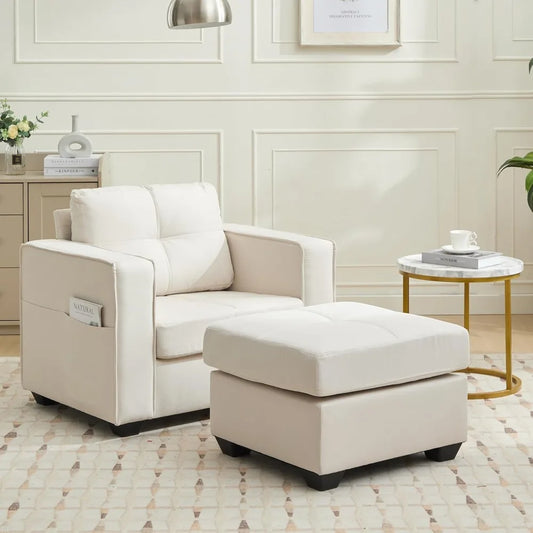 Ticify Linen Lounge Chair With Ottoman And Pockets
