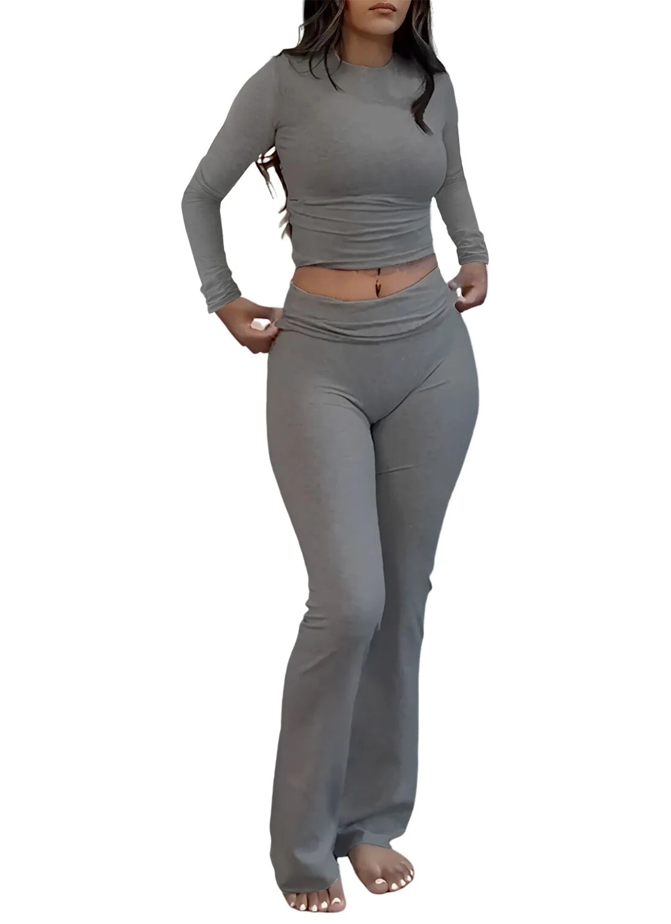 Women's Yoga Two Piece Long Sleeve Wide Leg Activewear Set