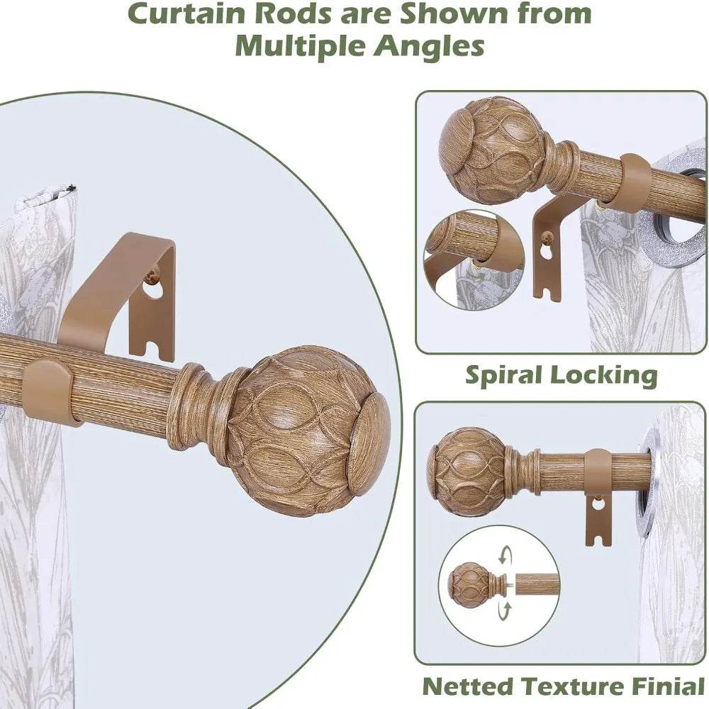 Hign-concerned Two Pack Wood Curtain Rods Adjustable