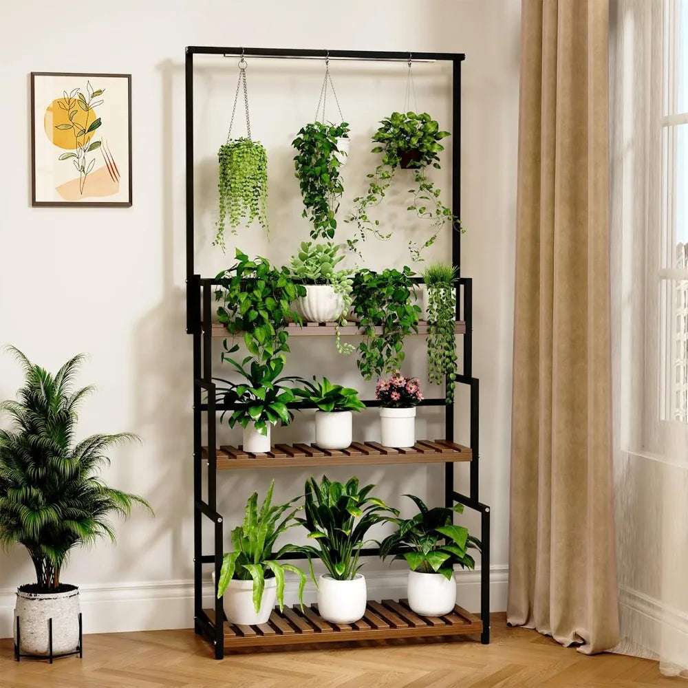 Hign-concerned Hanging Plant Stand With Grow Light 3 Tier