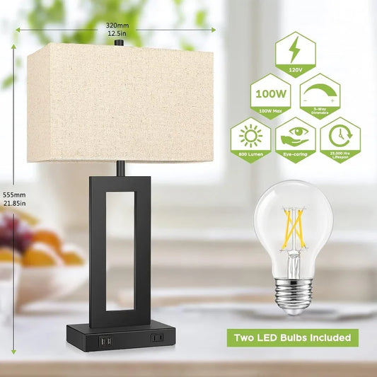 Hign-concerned Set Of 2 Touch Table Lamps With 2 USB Ports