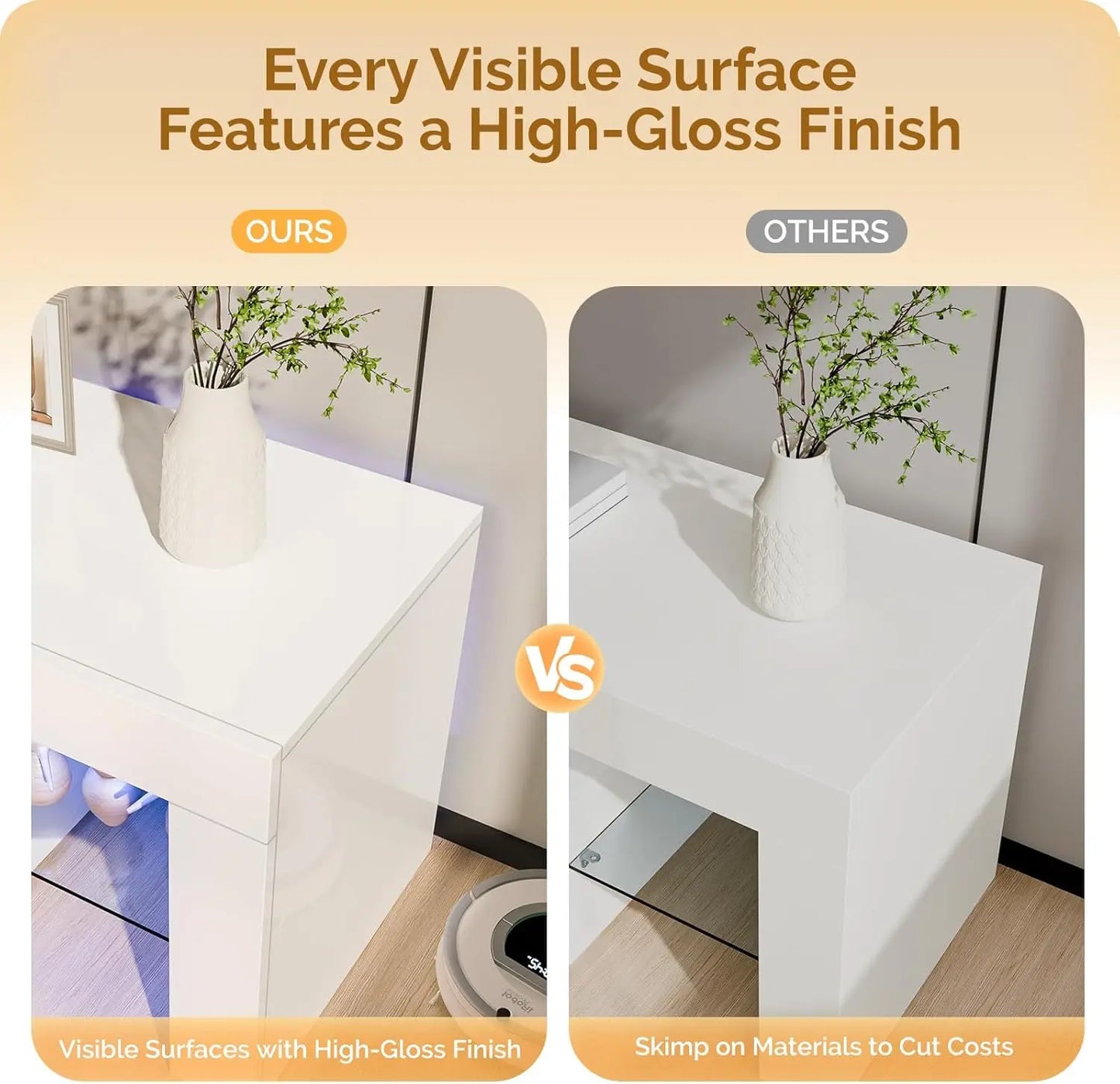 XMSJ High Gloss Modern Entertainment Center With LED Storage