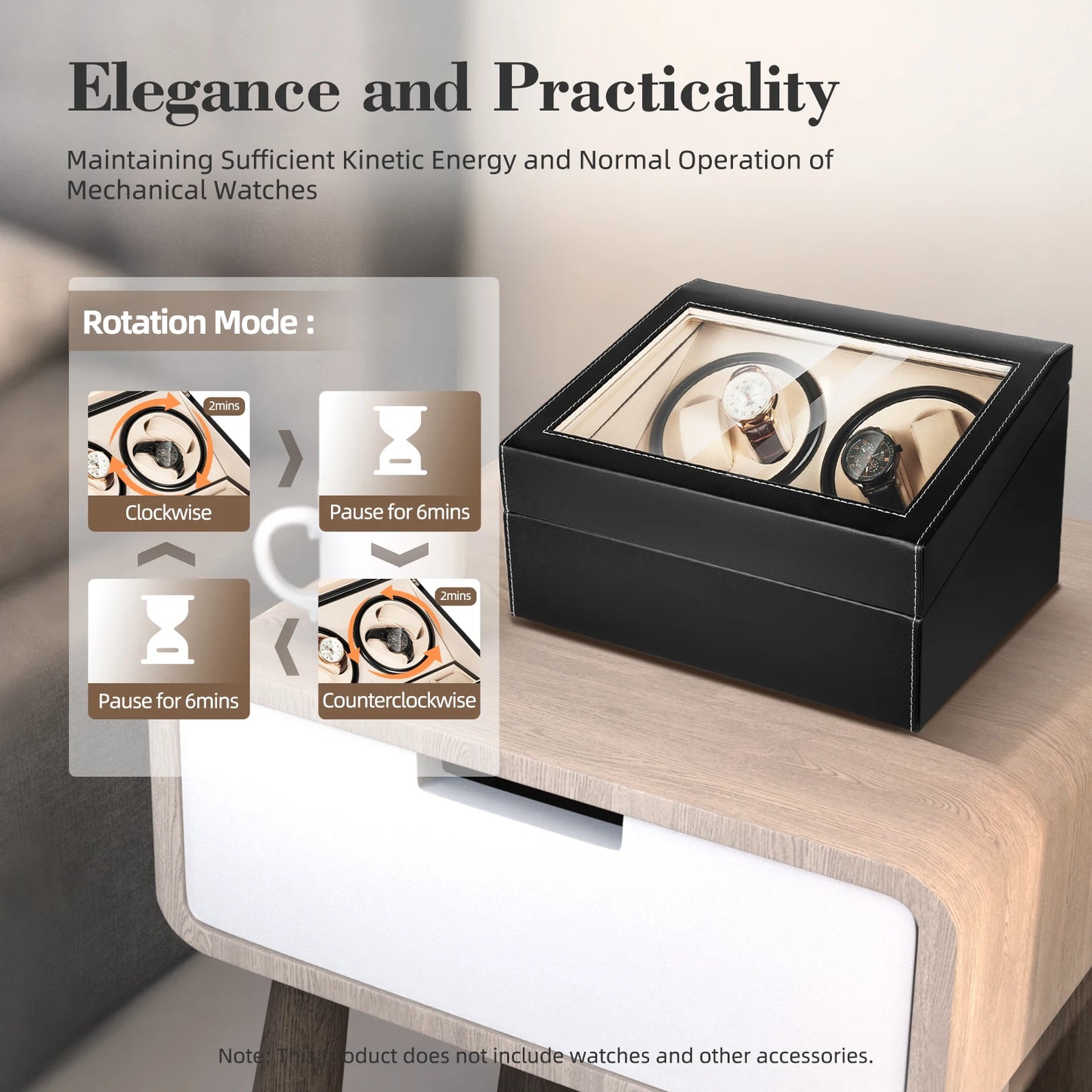 Watch Winder Box for Automatic Mechanical Watches PU Leather