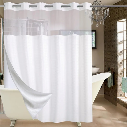 Checkwhite Extra Wide Shower Curtain Set With Snap In Liner