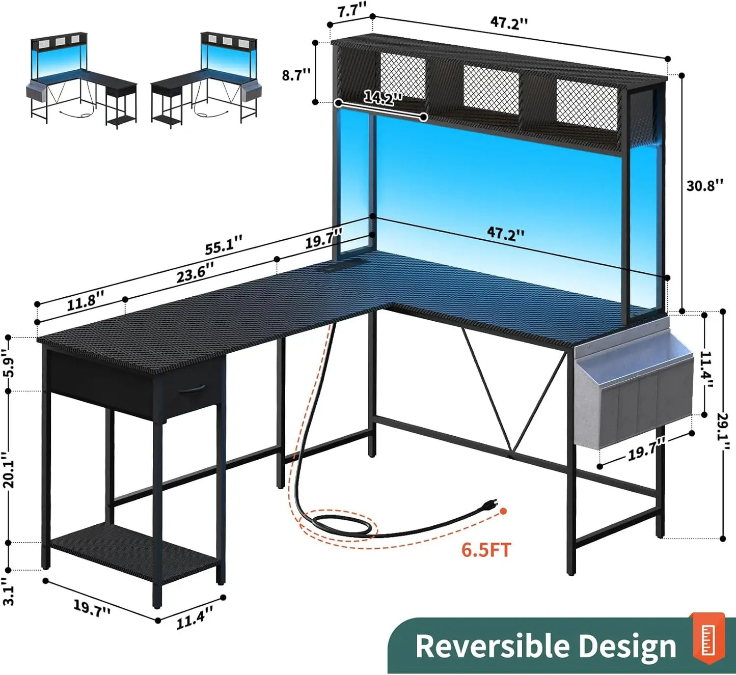 Hign-concerned Chemical L Shaped Gaming Desk With LED Drawer