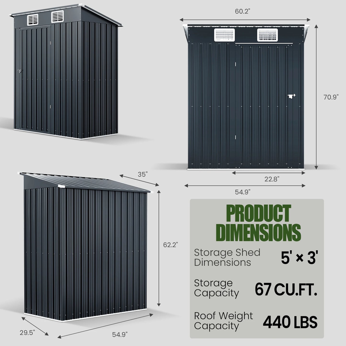 MORNGARDO Anti-Corrosion Metal Garden Shed With Lockable Door