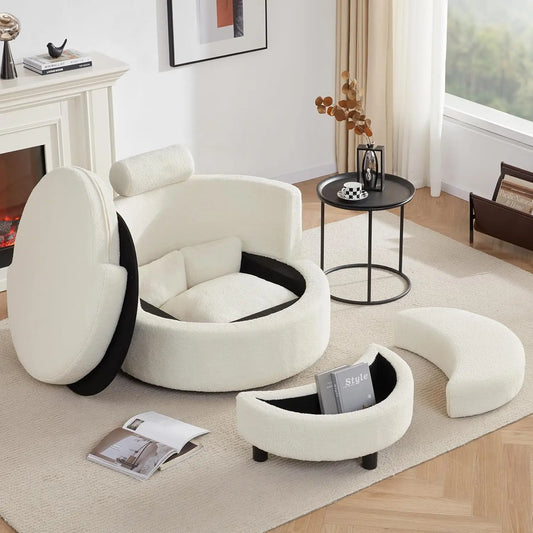 XMSJ Swivel Chair With Half Moon Storage Ottoman
