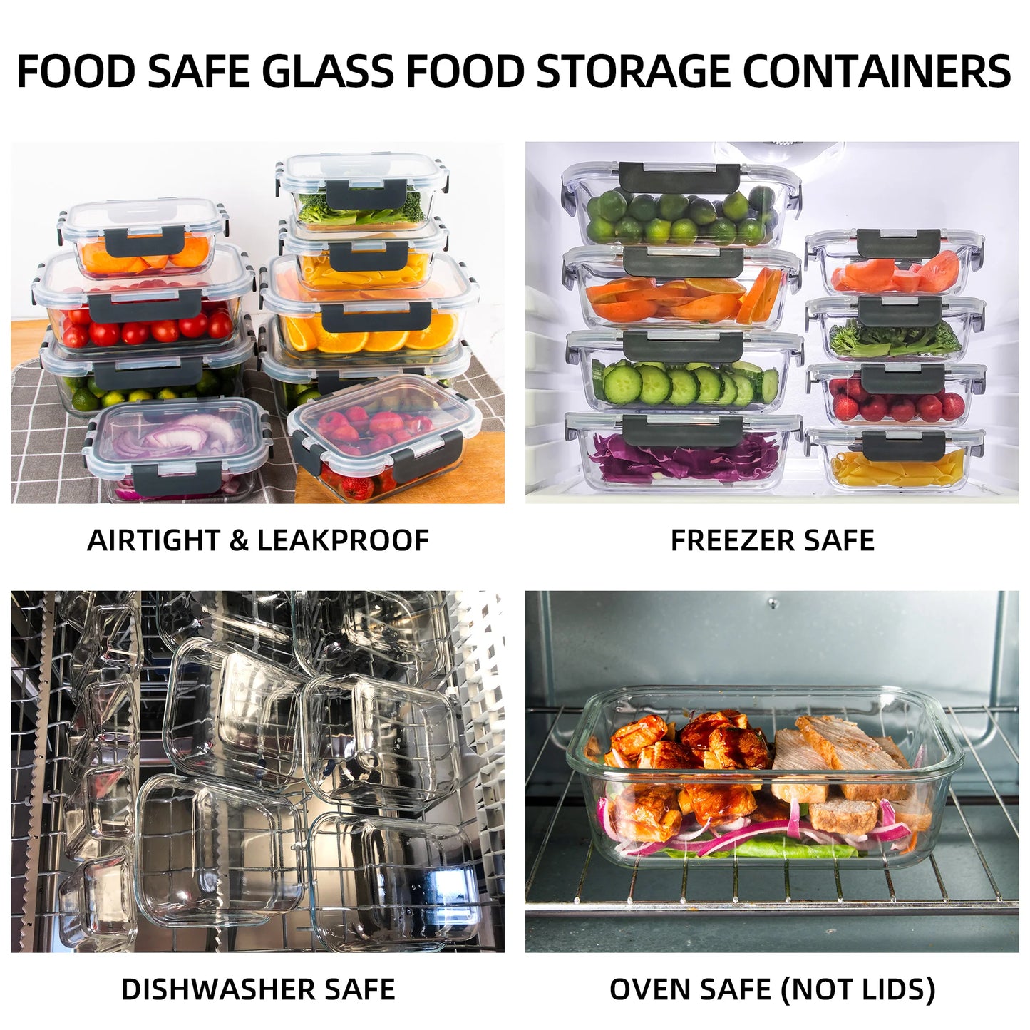 Borosilicate Glass Food Containers Leakproof Lock Lid