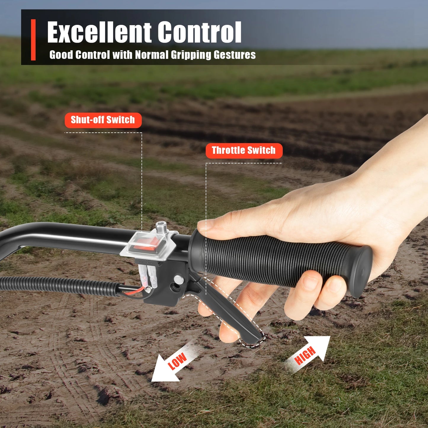 52cc Garden Tiller Petrol Engine 1700W Cultivator Rotovator