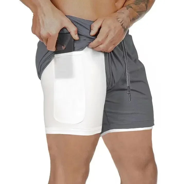 Double Layer Fitness Shorts For Men Quick Dry Training