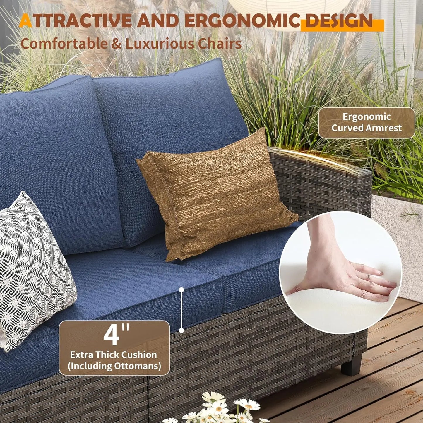 PE Rattan Sectional Sofa Set Swivel Chair Side Table