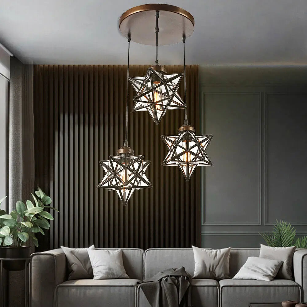 Bymaocar Moravian Star Three Light Pendant Glass Chandelier