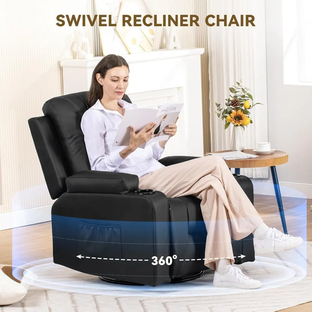 Rotary Joystick Massage Recliner With Cup Holder And Side Pockets