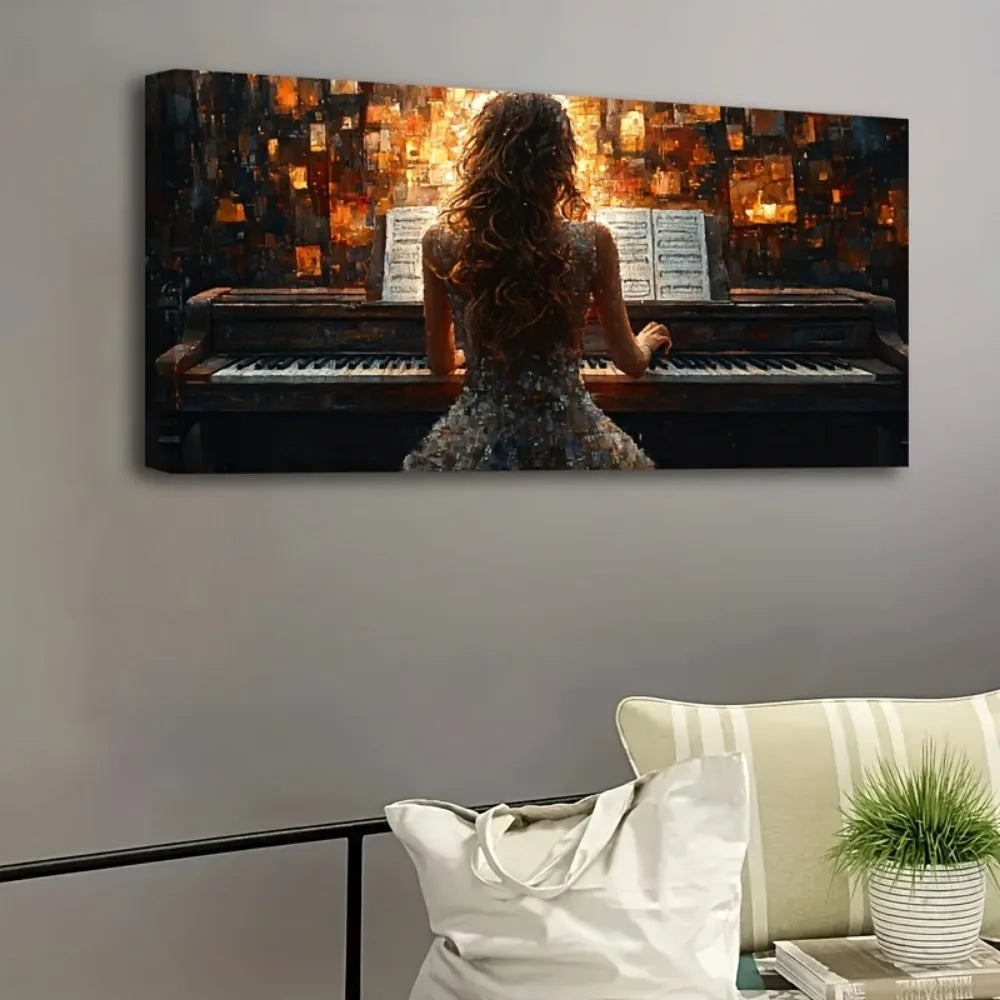 Hign-concerned Canvas Painting Elegant Pianist Back Decor
