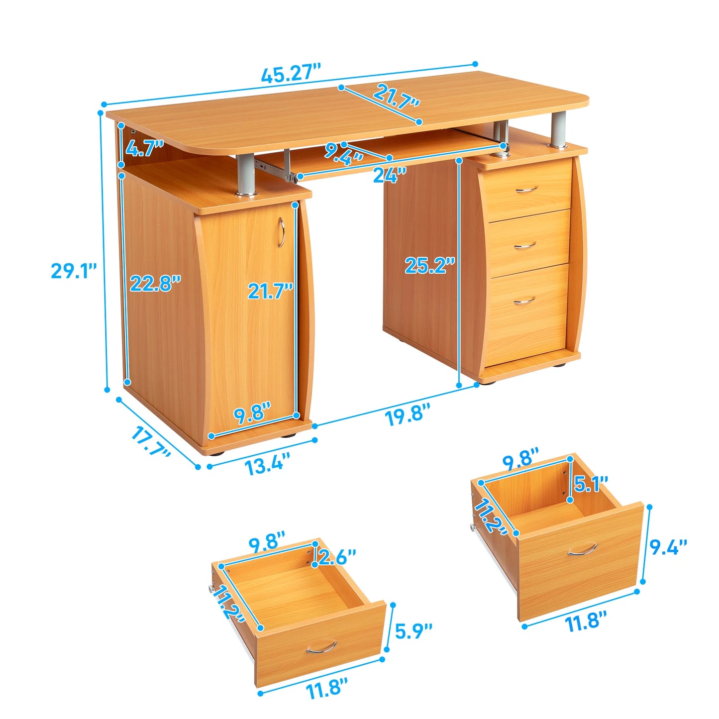 General Use MDF Computer Desk With 1 Door And 3 Drawers