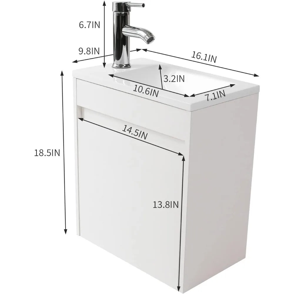 Wall Mounted Vanity Set With Sink And Chrome Faucet