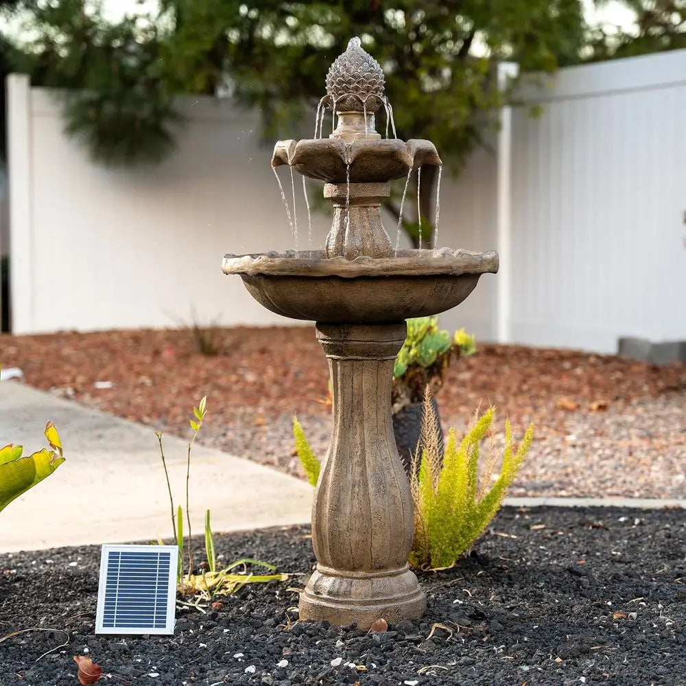 Two Tier Outdoor Water Fountain With Auto Shut Off Pump